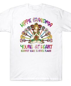 Hippie Grandma Young At Heart Slightly Older In Other Places Hippie Guitar Yoga Lady T-shirt