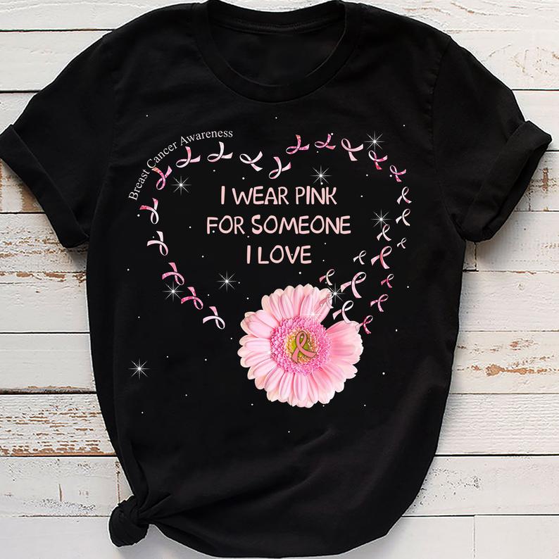 I Wear Pink Breast Cancer Awareness Pink Daisy Family Together October Month Tshirt