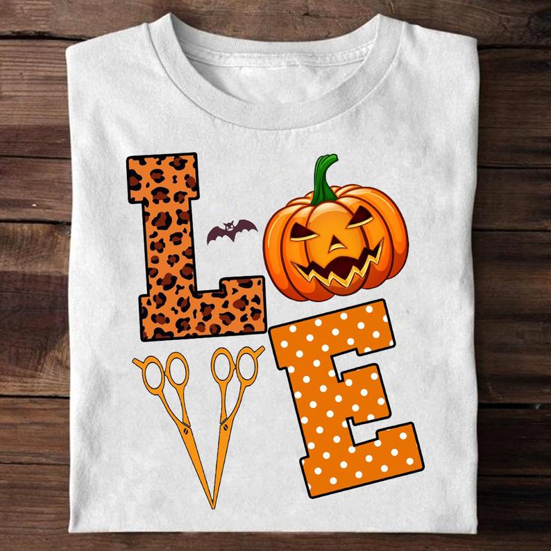 Love Pumpkin Hairstylist Halloween Hairbarber Tshirt