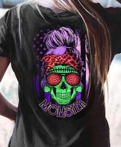 Momster Funny American Flag Leopard Sunglasses Skull Lady Halloween Mother T-shirt