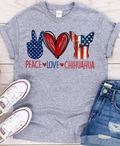 Peace Love Chihuahua American Flag 4th of July T-shirt