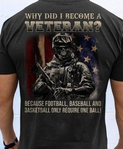 Why Did I Become A Veteran Because Football Baseball _ Basketball Only Require One Ball American Flag Skull Veteran T-shirt