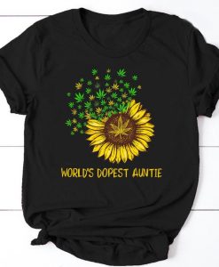 Womens World's Dopest Auntie Sunflower Smoking Weed Auntie T-shirt