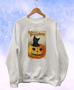 Halloween Black Cat and Pumpkin Vintage Style Sweatshirt