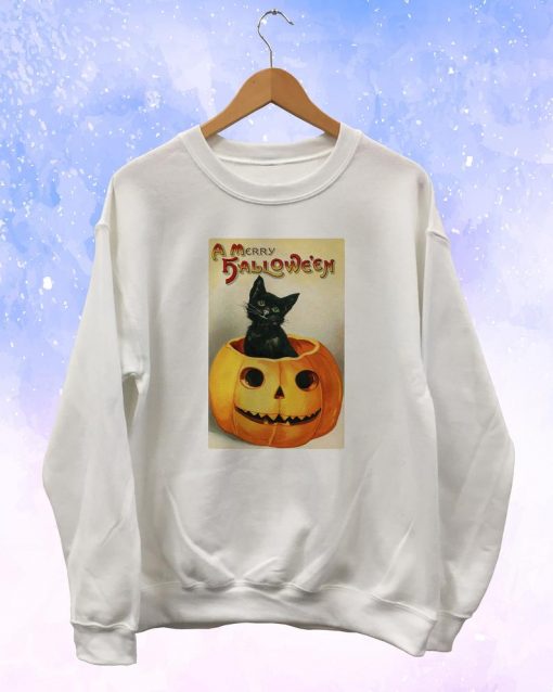 Halloween Black Cat and Pumpkin Vintage Style Sweatshirt