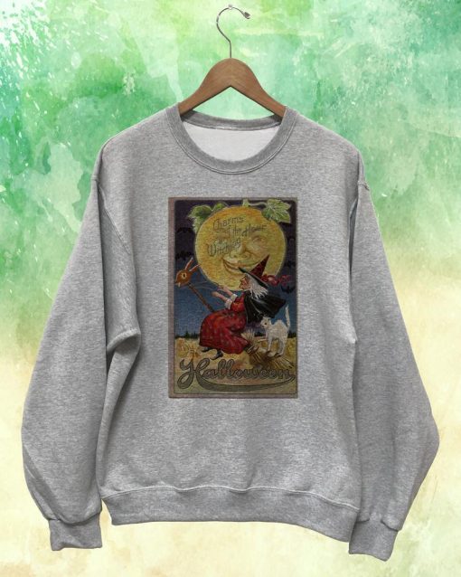 Halloween Witch and Full Moon Vintage Style Sweatshirt