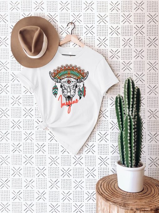 Imagine Cow Skull Tribal Tee Shirt