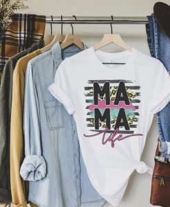 Mama Life Leopard Stripe Tee Mom Shirt