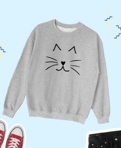 Cat Face Heavy Blend Crewneck Sweatshirt