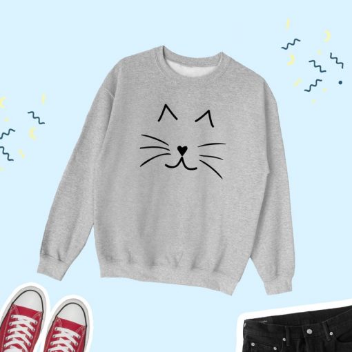 Cat Face Heavy Blend Crewneck Sweatshirt