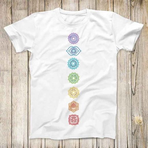 7 Chakra Tee Spiritual Meditation Top Super Cool Unisex Yoga Consicious India Goa Esoteric Trippy Zen Om Design Best Gift T Shirt