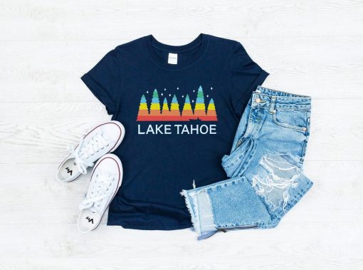 Colorful Lake Tahoe Unisex Navy Blue T-Shirt