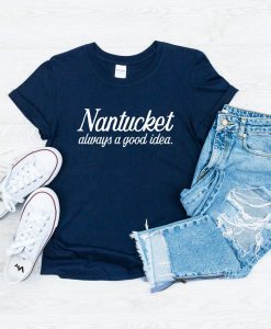 Nantucket Massachusetts Island Navy Blue ACK Handlettering T-Shirt