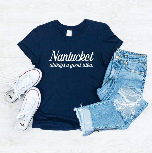 Nantucket Massachusetts Island Navy Blue ACK Handlettering T-Shirt