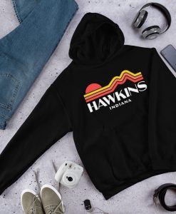 Stranger Things Hawkins Indiana Retro Black 80s Unisex Hoodie