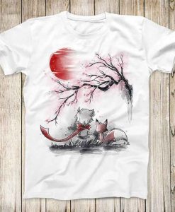 The Little Prince & Fox Tee Under Sakura Tree Japanese Super Cool Drawing Artwork Unisex T Shirt