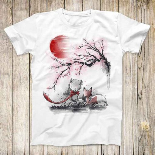 The Little Prince & Fox Tee Under Sakura Tree Japanese Super Cool Drawing Artwork Unisex T Shirt