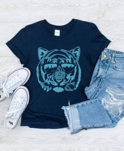 Tiger Sunglasses Cool Cat Navy Blue Unisex T-Shirt