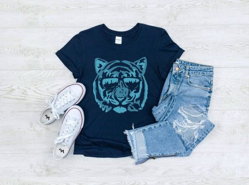 Tiger Sunglasses Cool Cat Navy Blue Unisex T-Shirt