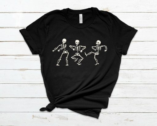 Dancing Skeleton White Font Shirt