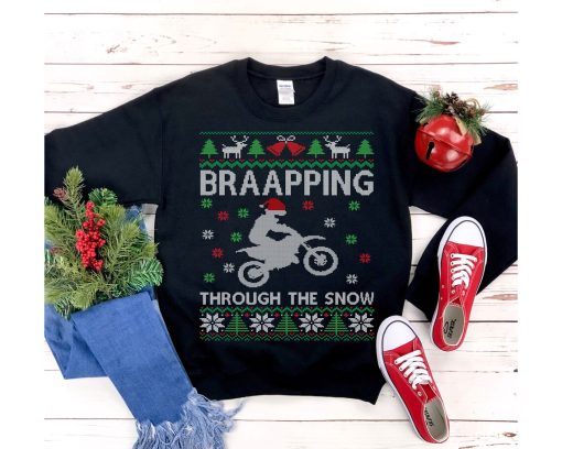 Braapping Through The Snow Motocross Ugly Christmas Sweatshirt