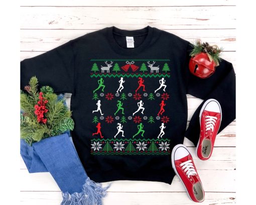 Funny Female Running Ugly Christmas Sweatshirt