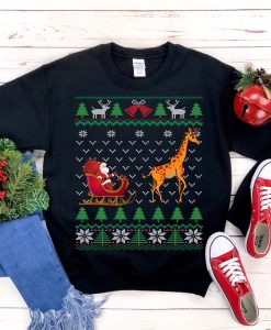 Giraffe Pulling Santa's Sleigh Christmas Sweatshirt