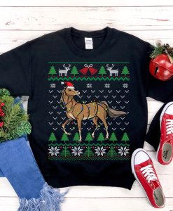 Horse Santa Hat & Christmas Lights Sweatshirt