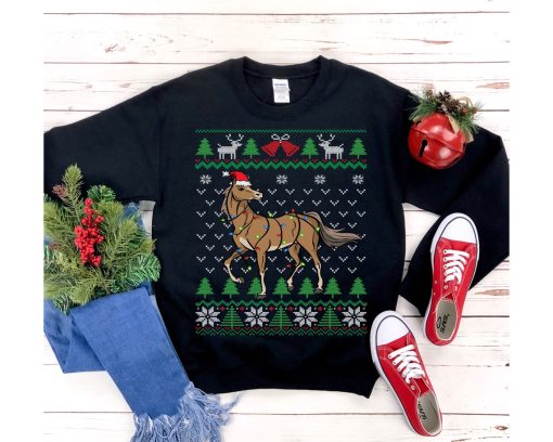 Horse Santa Hat & Christmas Lights Sweatshirt