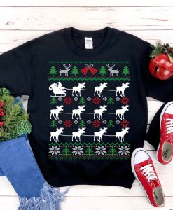 Moose Pulling Santa Sleigh Sweatshirt