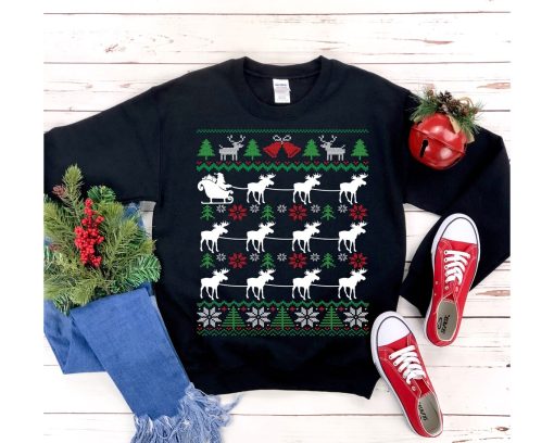 Moose Pulling Santa Sleigh Sweatshirt