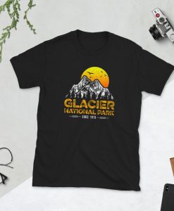 Glacier National Park I Retro Sunset I Mountain Hiking Climbing and Camping Shirt