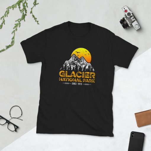 Glacier National Park I Retro Sunset I Mountain Hiking Climbing and Camping Shirt