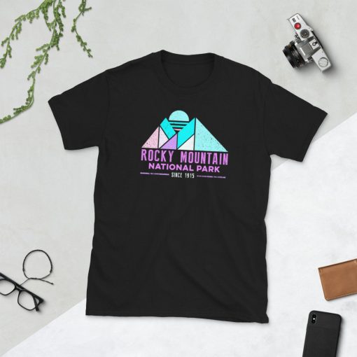 Rocky Mountains National Park Retro Mountain Landscape Geometrical Art Hiking T-Shirt