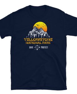 Yellowstone Save and Protect National Park Retro Sunset Hiker T-Shirt