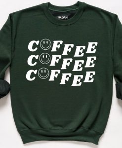 Coffee Smiley Face Crewneck Preppy Sweatshirt