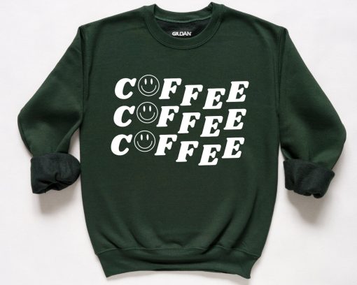 Coffee Smiley Face Crewneck Preppy Sweatshirt