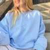 Blue Drippy Smiley Embroidered Crewneck Sweatshirt