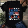 Red White Blue Nurse Crew Sunglasses 4th Of July Shirt