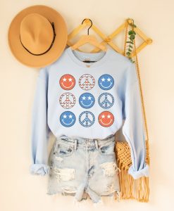 Retro Smiley Peace Sign Distressed Unisex Sweatshirt