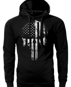 American Flag B&W Skull Design Hoodie
