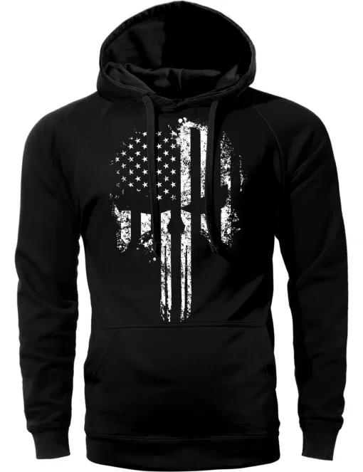 American Flag B&W Skull Design Hoodie