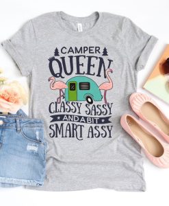 Camper Queen Flamingo Camping T Shirt