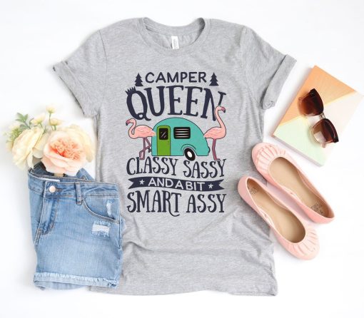 Camper Queen Flamingo Camping T Shirt