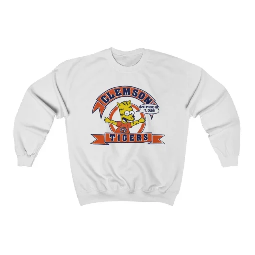 Clemson University Tigers Bart Simpson Re-Print Sports Football Unisex Crew Neck Sweatshirt