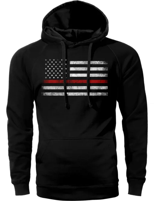 Thin Red Line Flag USA Firefighter Hoodie