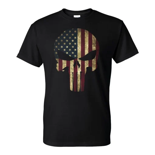 USA Patriotic American Flag Skull Tactical Men's T-Shirt