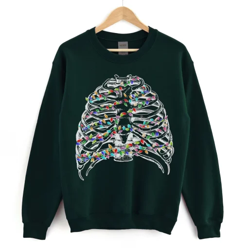 Christmas Lights Skeleton Ribcage Crewneck Sweatshirt