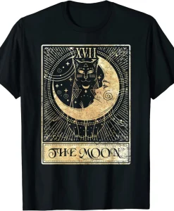 The Moon Tarot Card Crescent Cat Night Halloween Costume T-Shirt