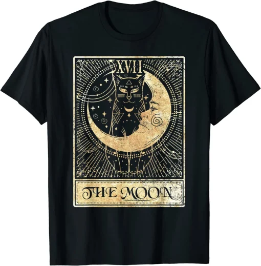 The Moon Tarot Card Crescent Cat Night Halloween Costume T-Shirt